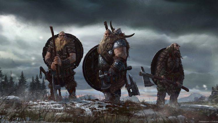 Nordic, Warrior, Vikings, Axe, Shield, Artwork, Concept art, Axes, Fantasy art HD Wallpaper Desktop Background