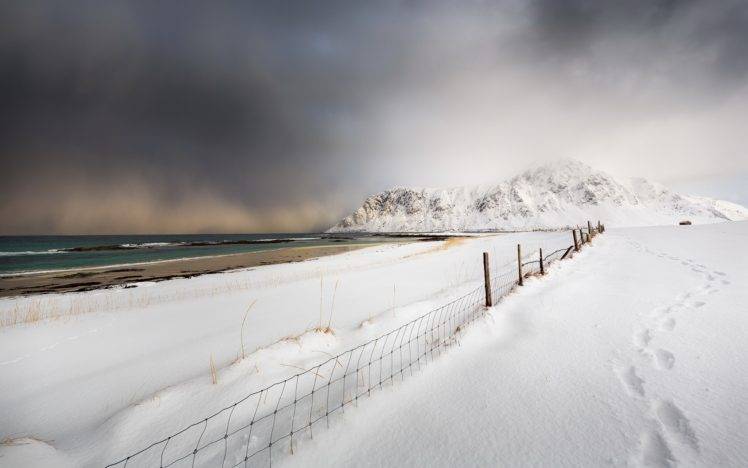 nature, Fence, Winter, Landscape, Mountains, Snow HD Wallpaper Desktop Background