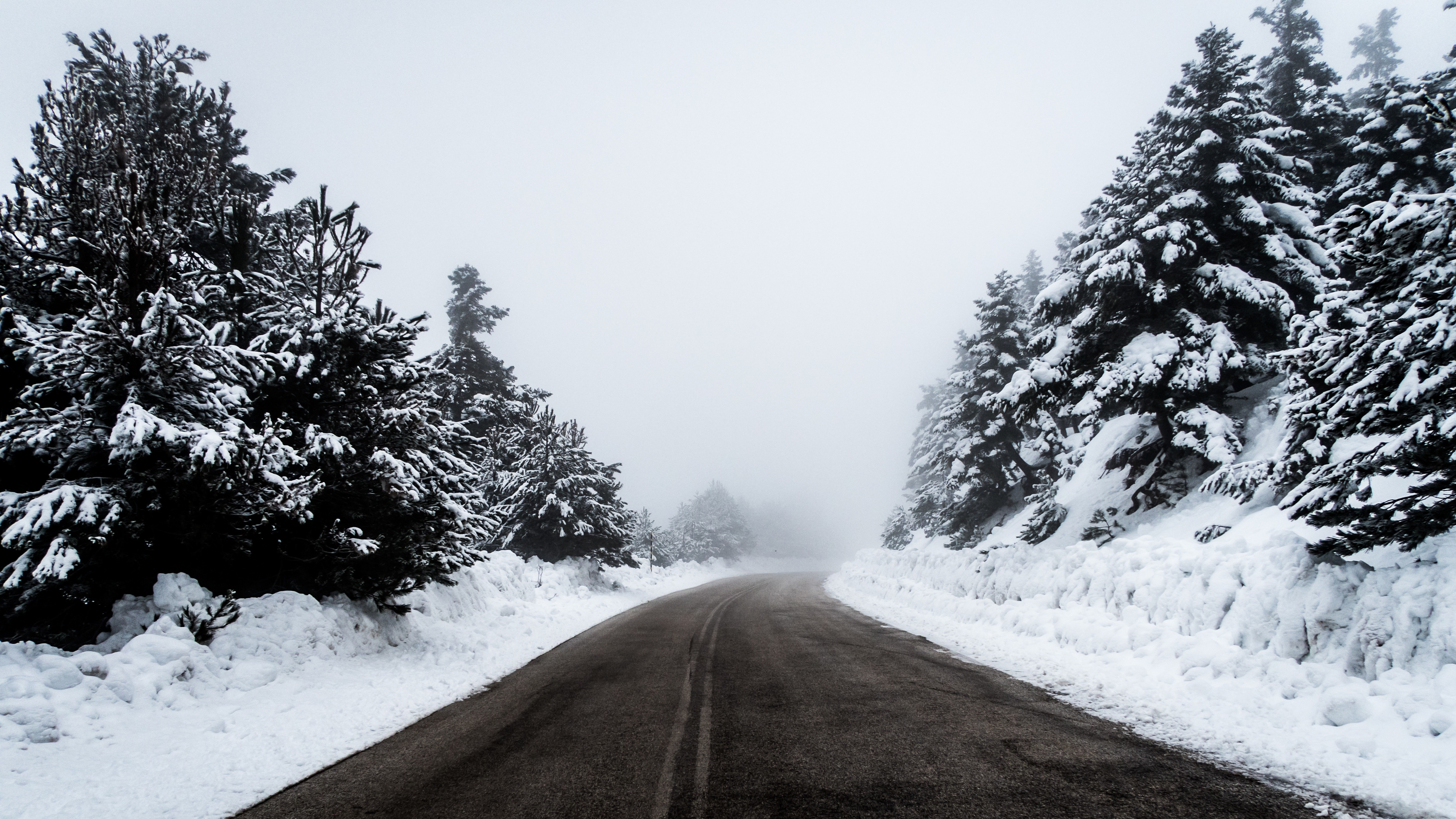 nature, Snow, Road, Trees Wallpaper