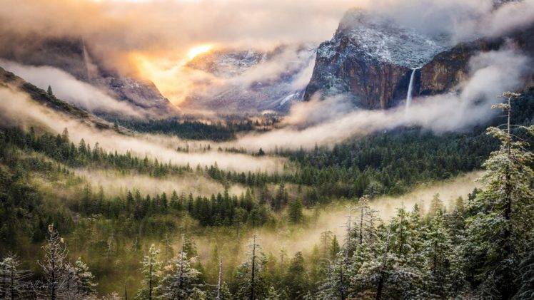 mountains, Nature, Forest, Mist, Yosemite National Park, Yosemite Valley HD Wallpaper Desktop Background