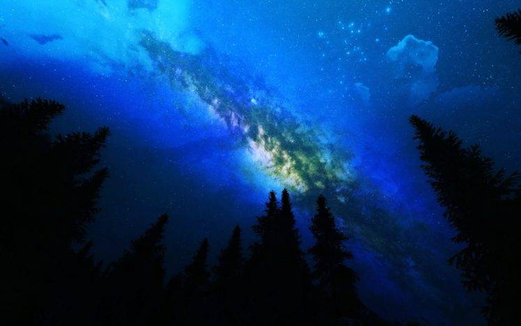 Milky Way, Pine trees, Space HD Wallpaper Desktop Background