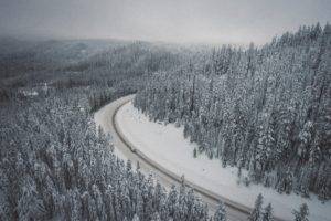 nature, Trees, Snow, Road, Winter, Car, Vehicle, Oregon