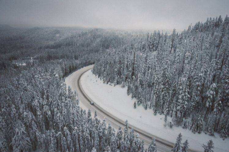 nature, Trees, Snow, Road, Winter, Car, Vehicle, Oregon HD Wallpaper Desktop Background
