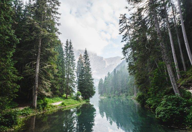 nature, Trees, Water, Landscape, Reflection, River, Mountains HD Wallpaper Desktop Background