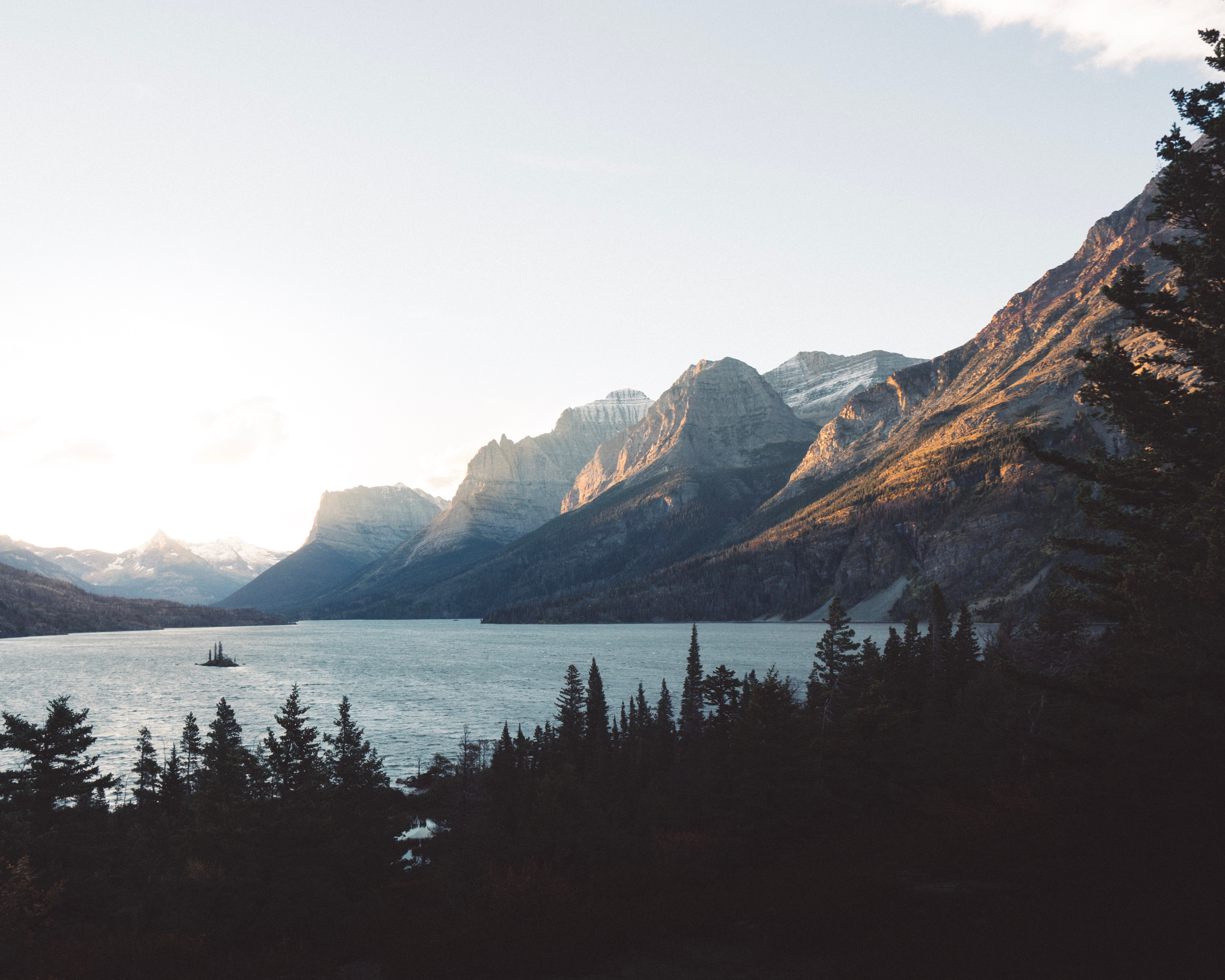 nature, Snow, Water, Trees, Boat, Mountains, Lake Wallpaper