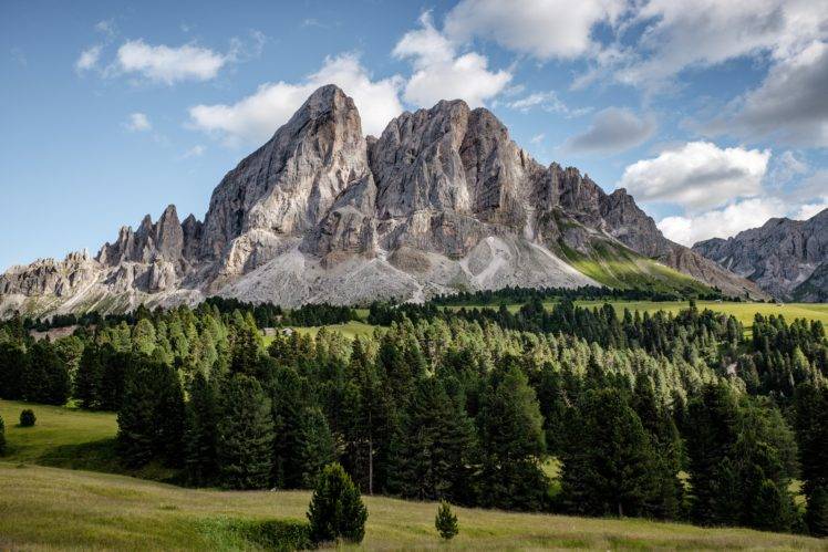 nature, Trees, Mountains, Italy, Peitlerkofel Mountain, South tyrol HD Wallpaper Desktop Background