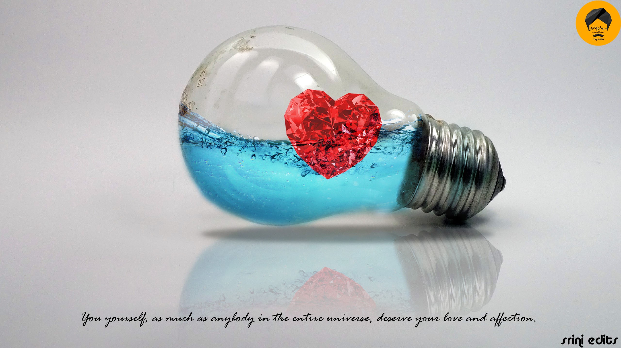 heart, Love, Light bulb, Motivational, Liquid, Diamonds, Digital art, Typography Wallpaper