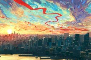 Alexander Komarov, Artwork, Illustration, Sunset, Cityscape