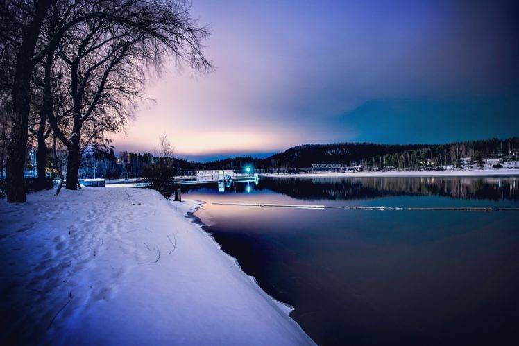 landscape, Nature, Winter, Snow, Trees, Night HD Wallpaper Desktop Background