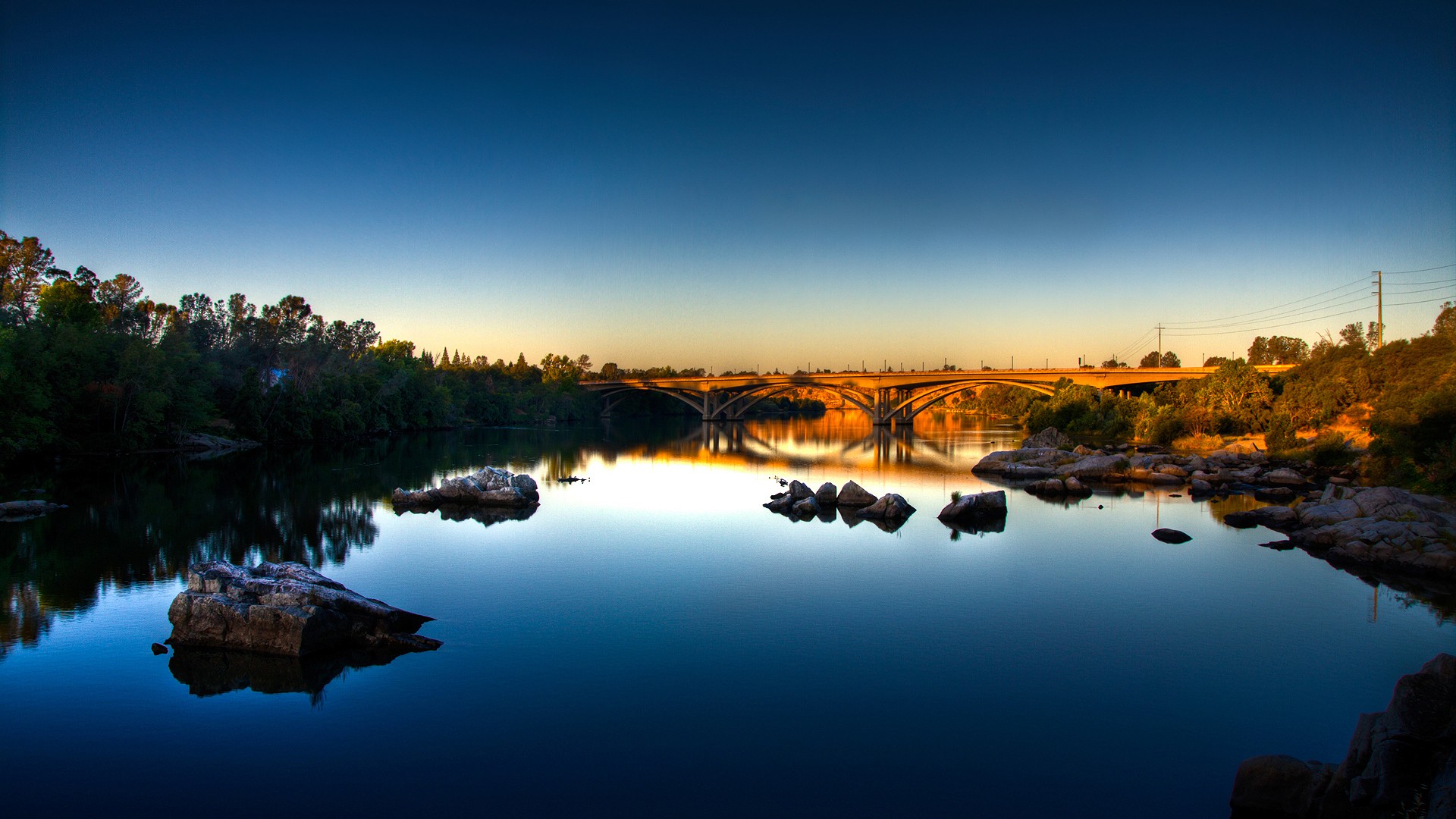 nature, River, Bridge, Reflection, Water, Rock Wallpaper