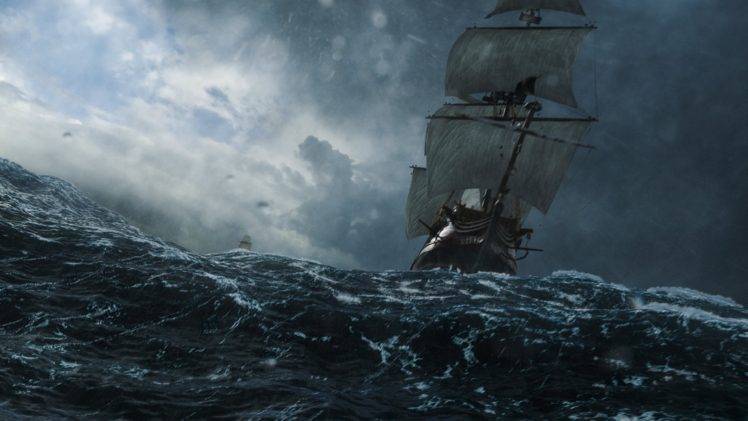 sea, Ship, Sailing ship, Sky, Storm, Black Sails HD Wallpaper Desktop Background