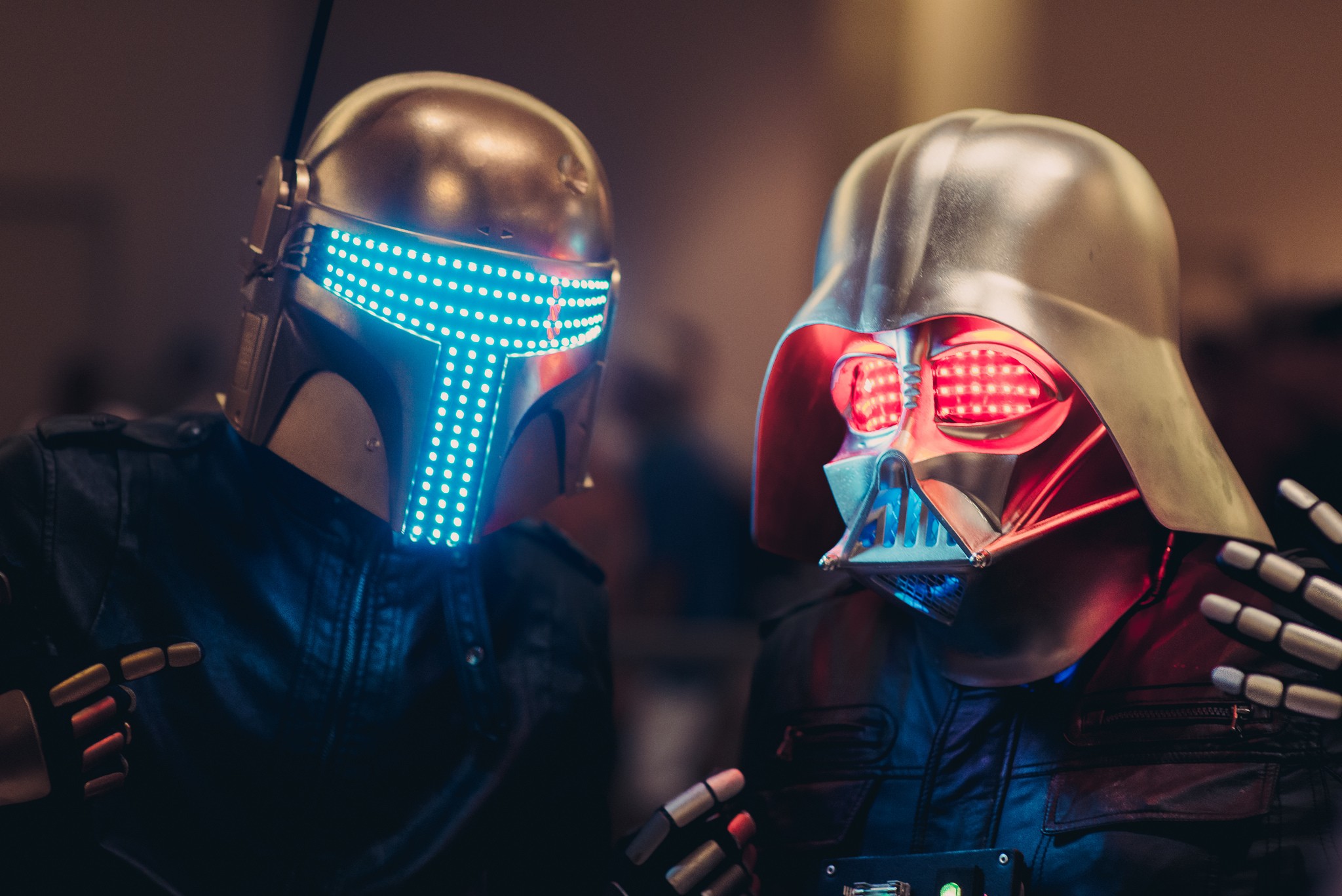 Boba Fett, Darth Vader, Star Wars, Neon lights, Digital art Wallpaper