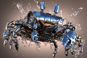 digital art, Animals, CGI, Render, Splashes, Metal, Water drops, Simple background, Crabs, Reflection, Claws