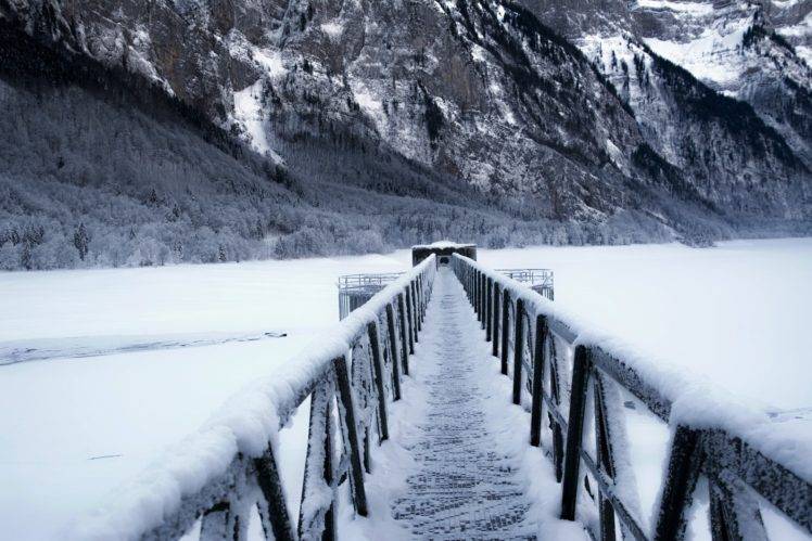 winter, Mountains, Nature, Landscape, Ice, Snow, Switzerland, Lake Klöntaler HD Wallpaper Desktop Background