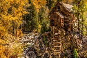 nature, Trees, Fall, Landscape, Ladders, Hut