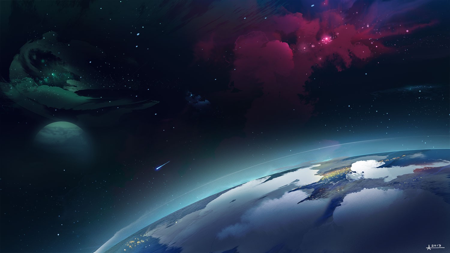 artwork, Illustration, Space, Stars, Space art, Planet, Digital art Wallpaper