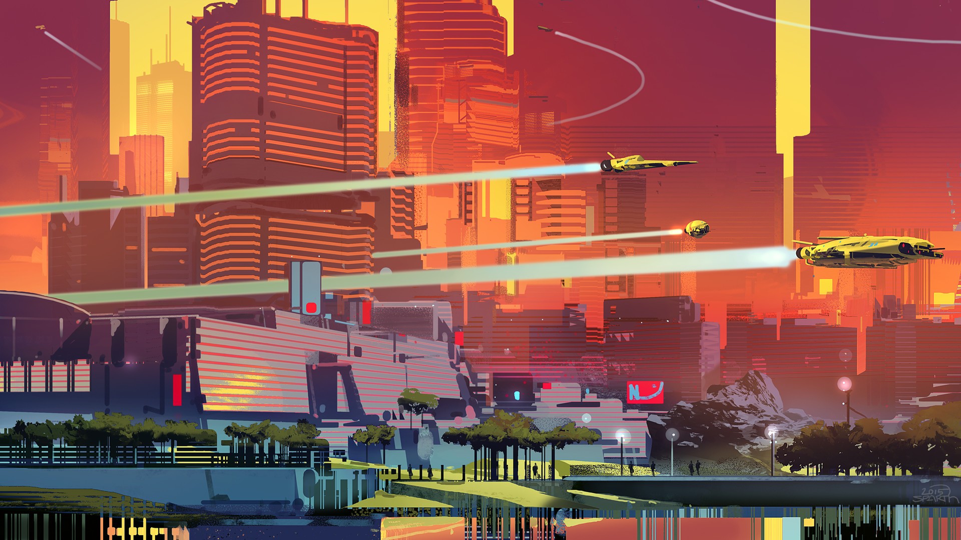 artwork, Illustration, Cityscape, Halo 5, Futuristic city, Science fiction Wallpaper