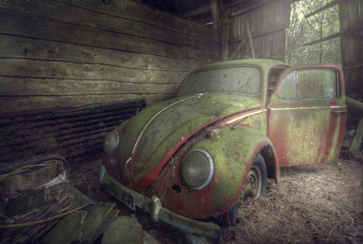 abandoned, Barn, Volkswagen Beetle, Wreck HD Wallpaper Desktop Background