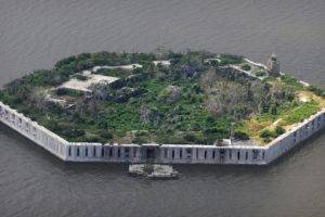 architecture, Island, Forts, Fortress, Sea, Wall, Aerial view, Abandoned, Overgrown, Tower, Plants, Trees, Baltimore, USA, Ancient, Hexagon