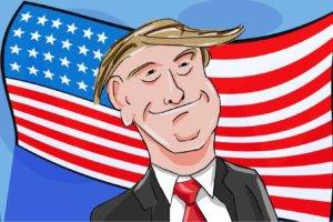 Donald Trump, Presidents, Cartoon, Caricature, American flag, Suits