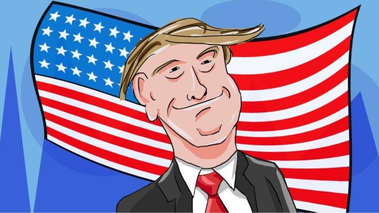 Donald Trump, Presidents, Cartoon, Caricature, American flag, Suits HD Wallpaper Desktop Background