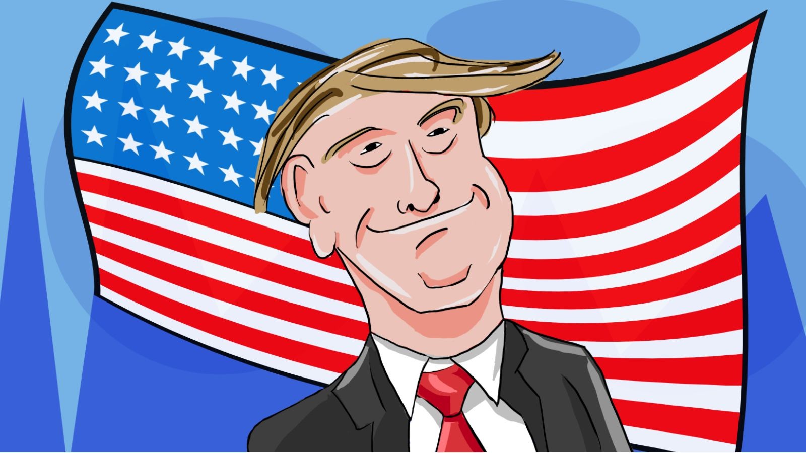 Donald Trump, Presidents, Cartoon, Caricature, American flag, Suits Wallpaper