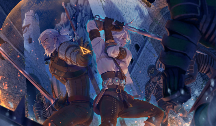 Geralt of Rivia, Cirilla Fiona Elen Riannon, The Witcher 3: Wild Hunt, Artwork, The Witcher HD Wallpaper Desktop Background