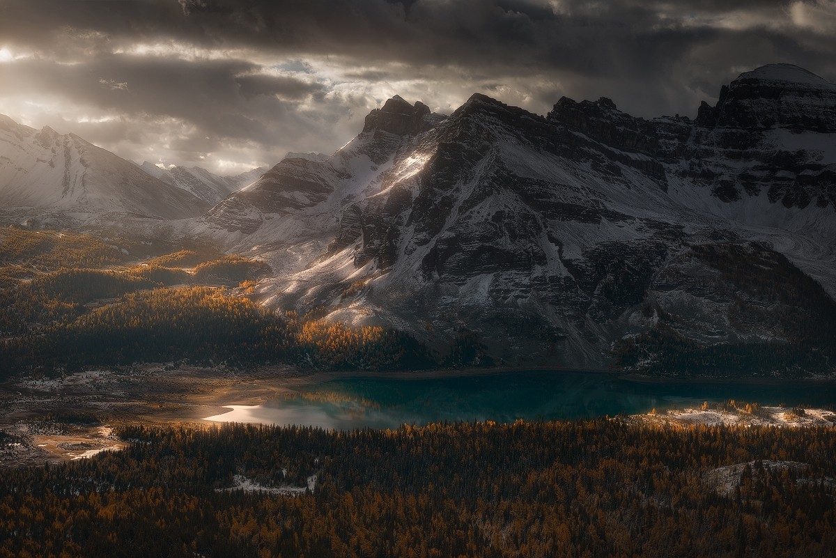 photography, Nature, Landscape, Mountains, Forest, Lake, Snow, Clouds, Sunrise, Fall, British Columbia, Canada Wallpaper