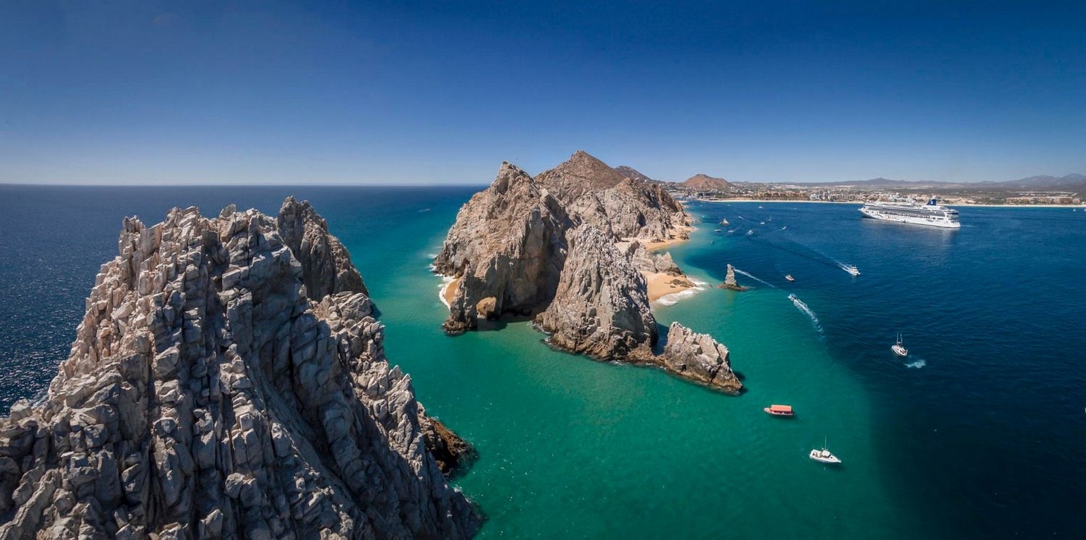 photography, Nature, Landscape, Sea, Beach, Cruise ship, Boat, Rocks, Cabo San Lucas, Aerial view, Mexico Wallpaper