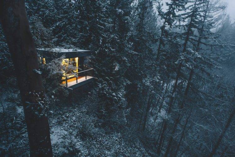 photography, Nature, Landscape, Winter, Forest, Cabin, Snow, Trees, Cold, Nova Scotia, Canada HD Wallpaper Desktop Background
