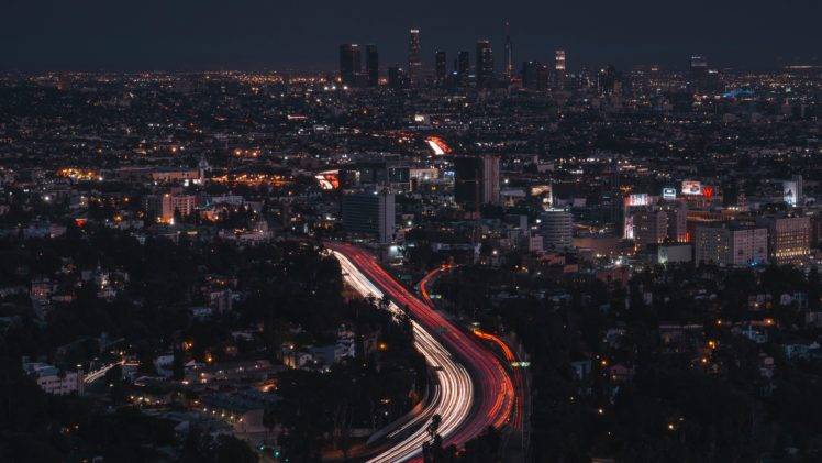 photography, Los Angeles, Horizon, Long exposure, Cityscape, Traffic HD Wallpaper Desktop Background