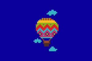 pixel art, Pixels, Hot air balloons, Clouds