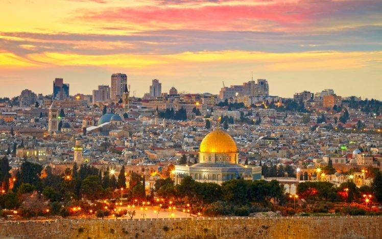 Jerusalem, Dome of the Rock, City, Cityscape, Sunset, Middle East, Western Wall, Palestine HD Wallpaper Desktop Background