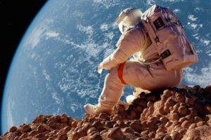 astronaut, Sitting, Space, Earth