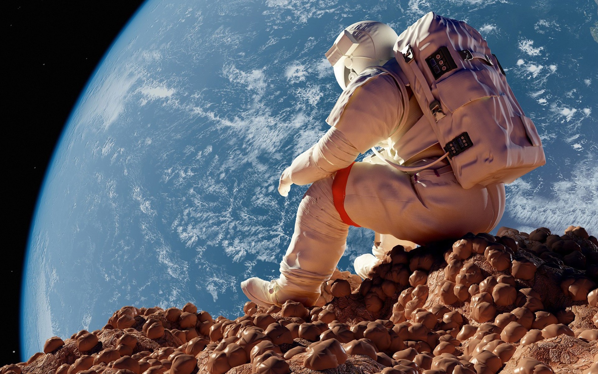 astronaut, Sitting, Space, Earth Wallpaper