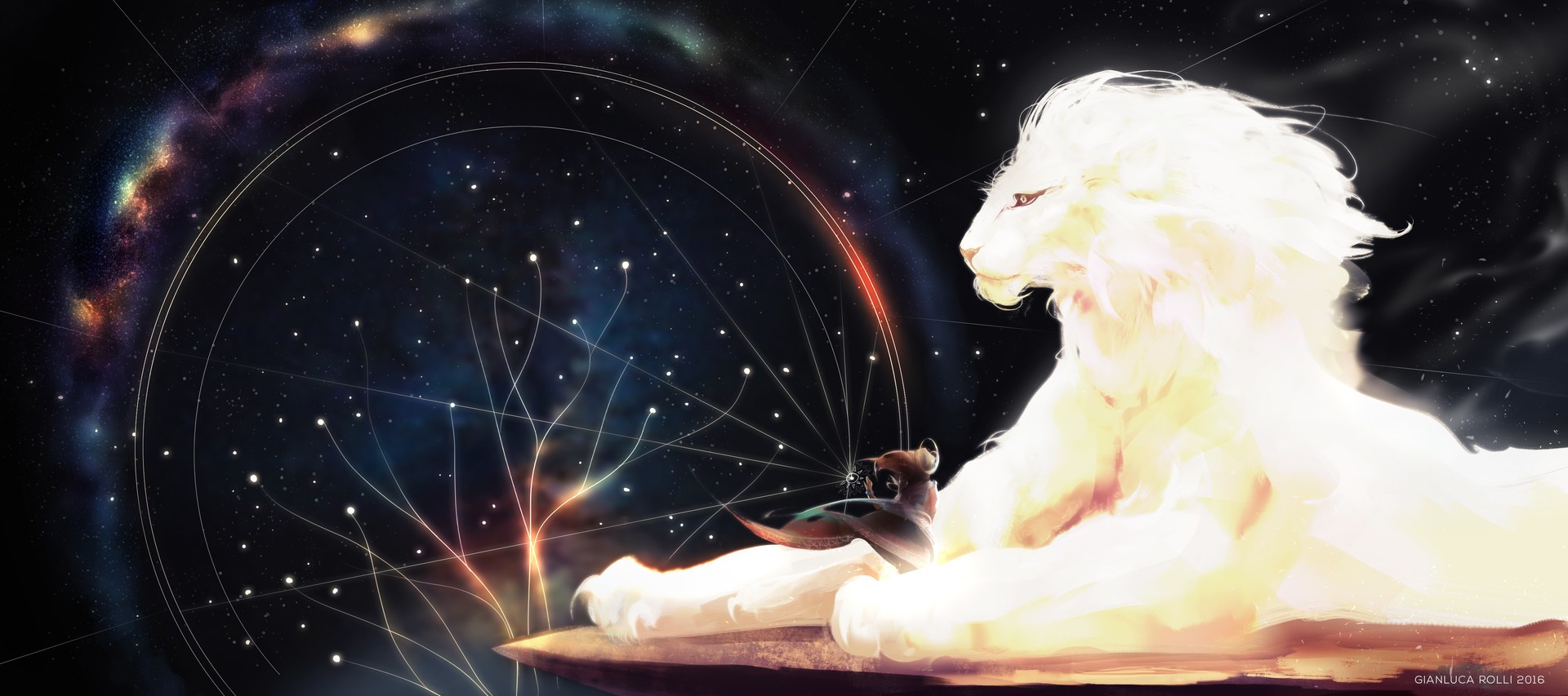 fantasy art, Digital art, Lion, Space Wallpaper