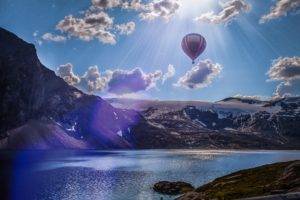 hot air balloons, Sky, Mountains