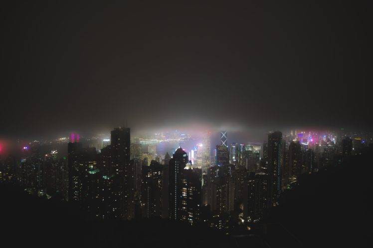 Hong Kong, Rear view, Neon, Mist, Instagram HD Wallpaper Desktop Background