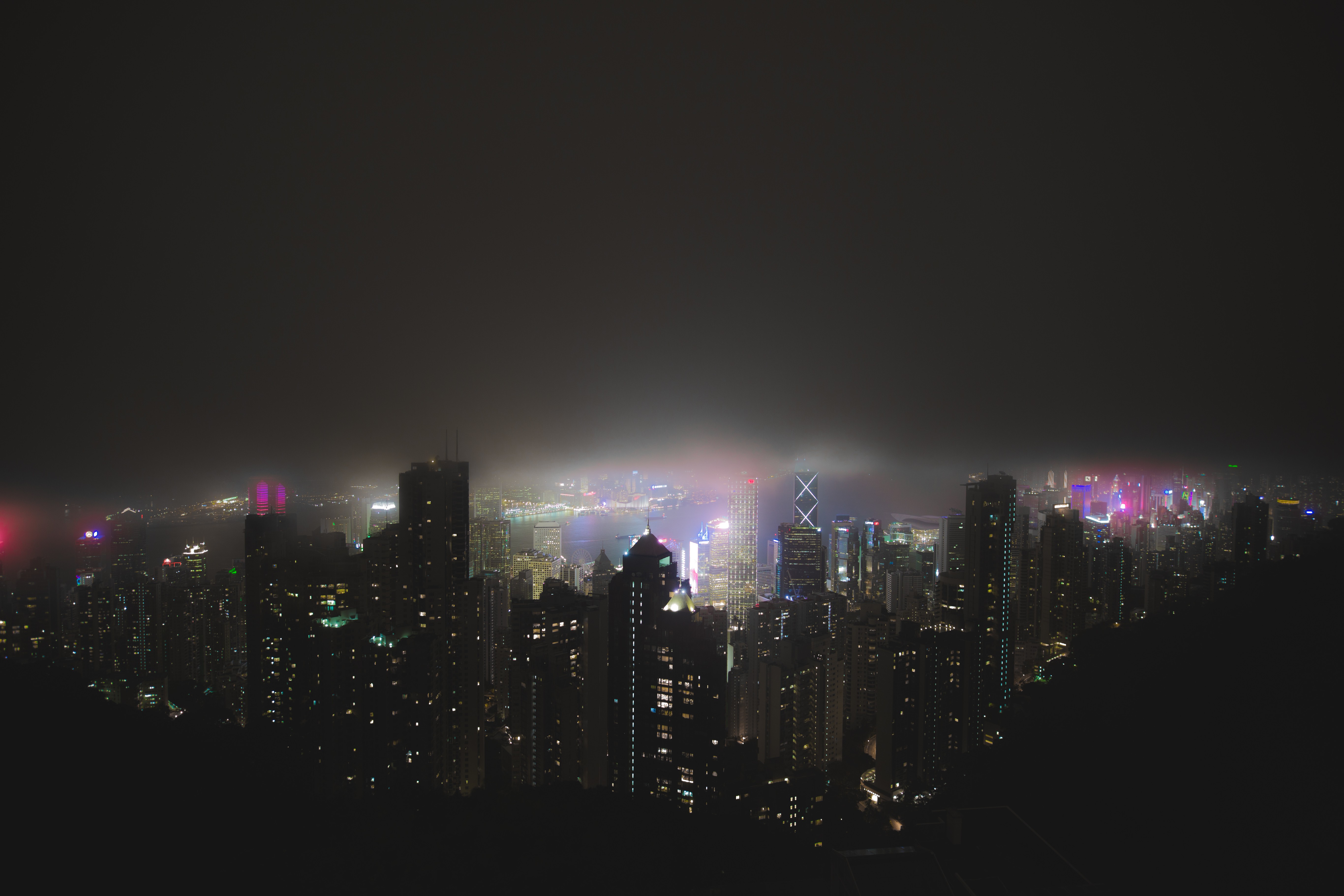 Hong Kong, Rear view, Neon, Mist, Instagram Wallpaper
