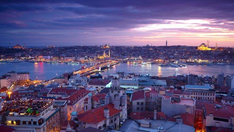 Istanbul, Turkey, City, Cityscape, Bridge, Mosque, River, Hagia Sophia, Blue Mosque, Sultan Ahmed Mosque, Galata bridge, Yeni Camii HD Wallpaper Desktop Background