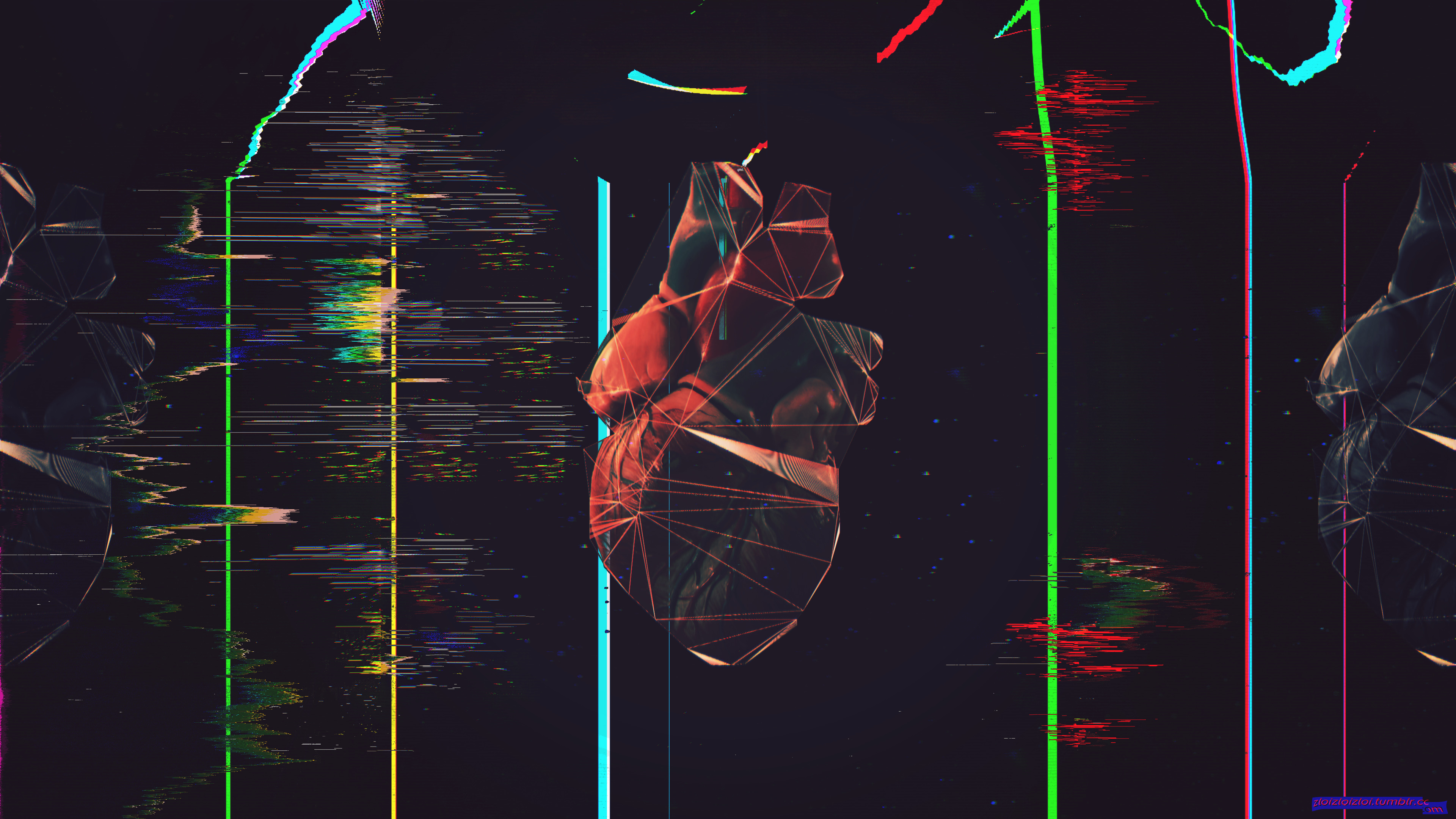heart, Glitch art, Polygon art, Low poly, Abstract Wallpaper