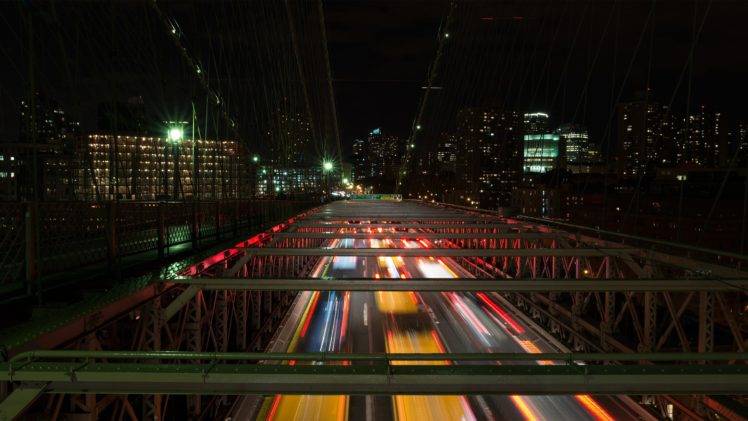 photography, Bridge, Night, Cityscape, Taxi, Brooklyn Bridge HD Wallpaper Desktop Background