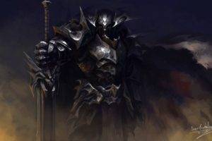 knight, Armor, Dark background, Fantasy art