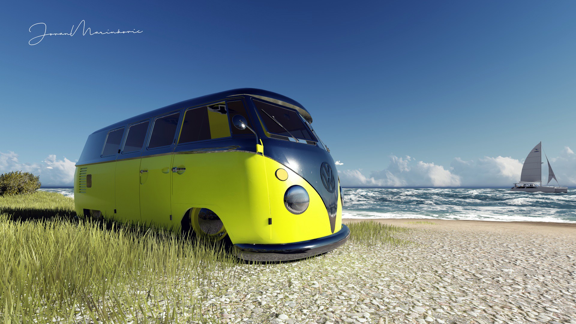 Volkswagen Beach VW  Kombi Yellow Car Render 