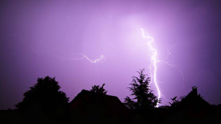 lightning, Landscape, Silhouette, Purple, Storm HD Wallpaper Desktop Background