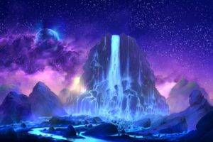 digital art, Waterfall, Fantasy art, Colorful, Space art, Sky, Planet