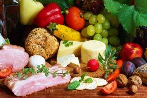 food, Nuts, Ham, Bacon, Cheese, Fruit, Vegetables, Spices