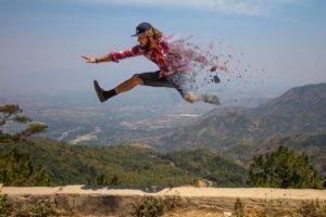 Photoshop, Jumping, Mountains, Forest