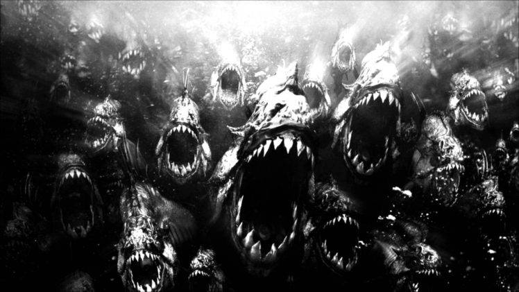 creepy, Shark, Horror, Piranha 3D, Piranha 3DD, Monochrome HD Wallpaper Desktop Background