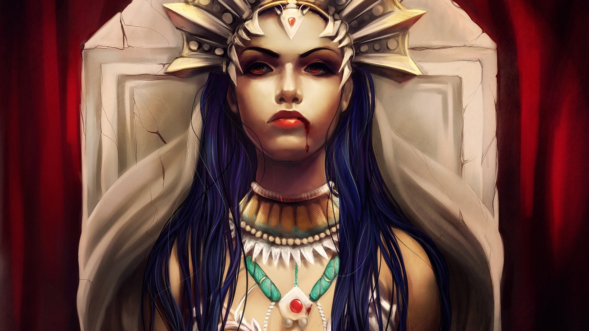 women, Blue hair, Akasha, Queen of the dead Wallpaper